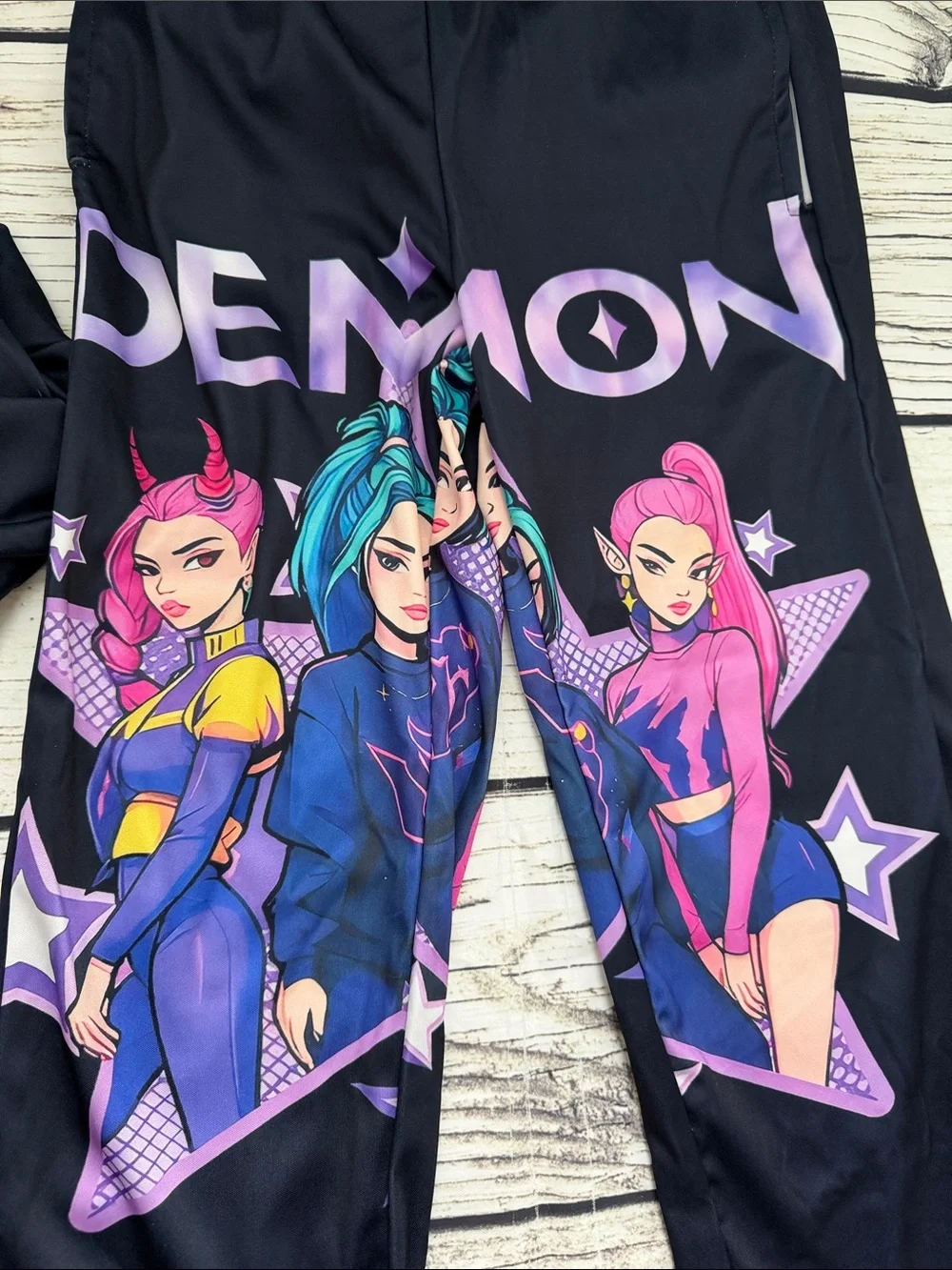♡ Kids Unbranded Demon Hunter Graphic Soft Pant Hoodie Set - Black Anime 6/7